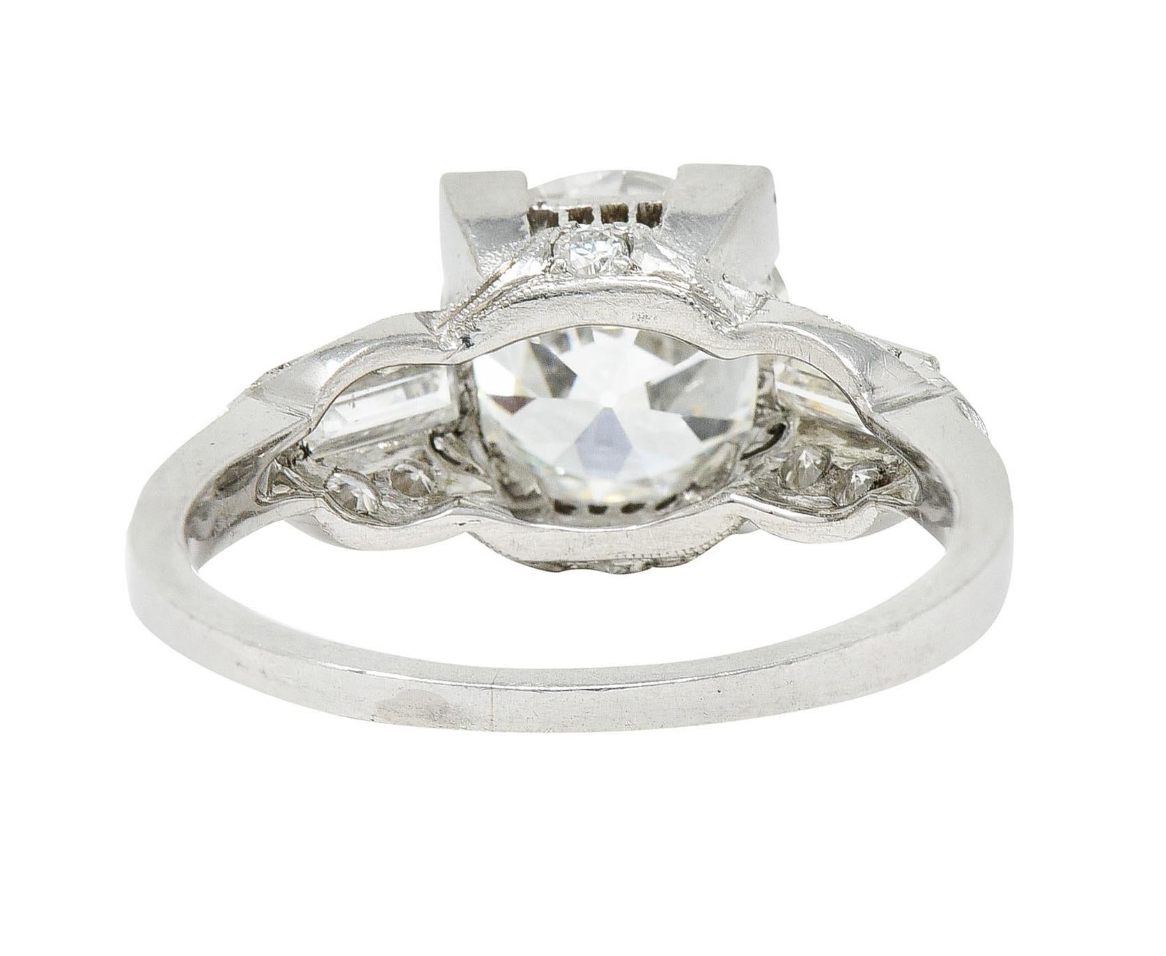 Art Deco 2.61 Carats Old European Cut Diamond Platinum Engagement Ring GIA In Excellent Condition In Philadelphia, PA