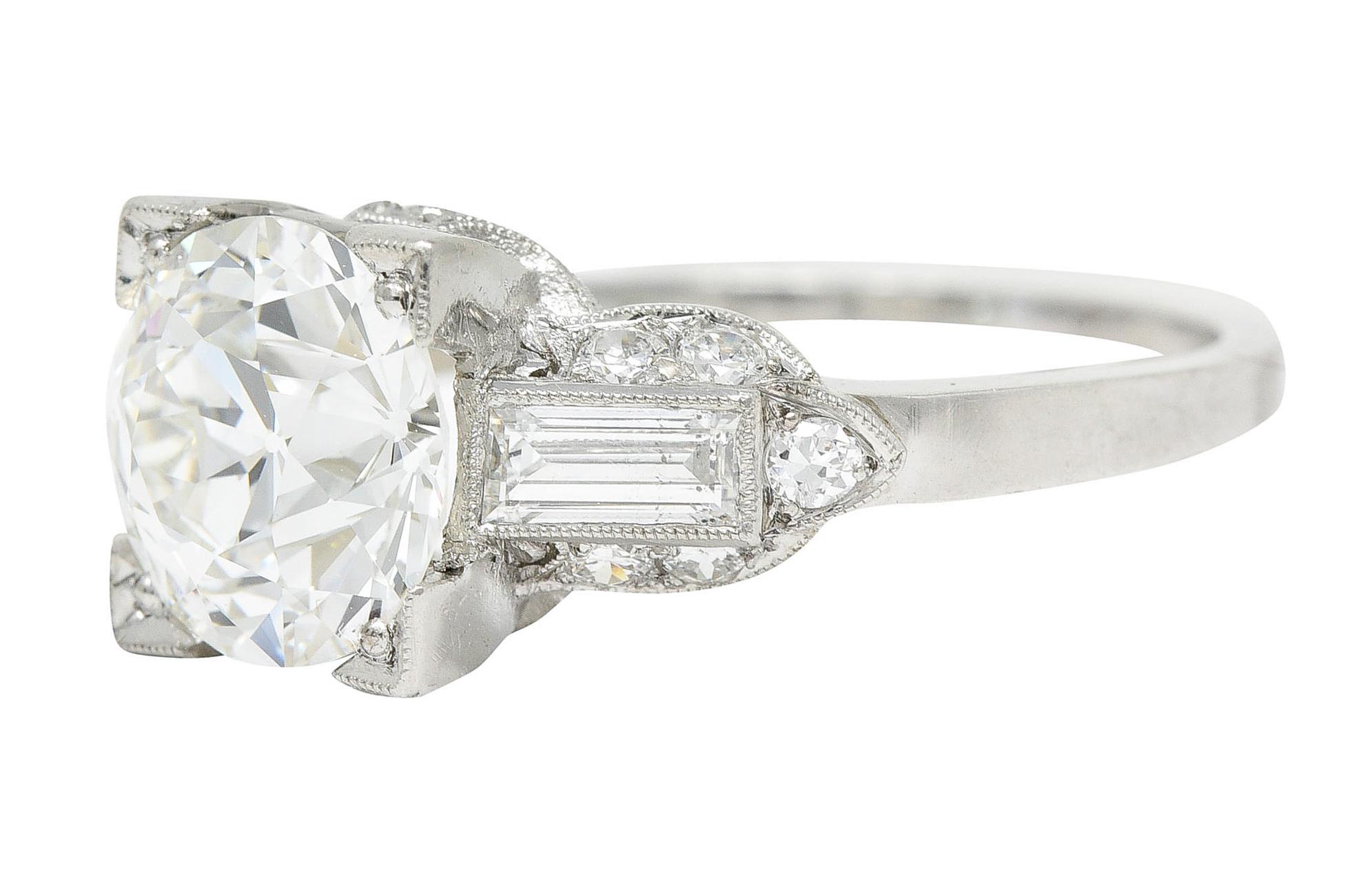 Art Deco 2.61 Carats Old European Cut Diamond Platinum Engagement Ring GIA 1