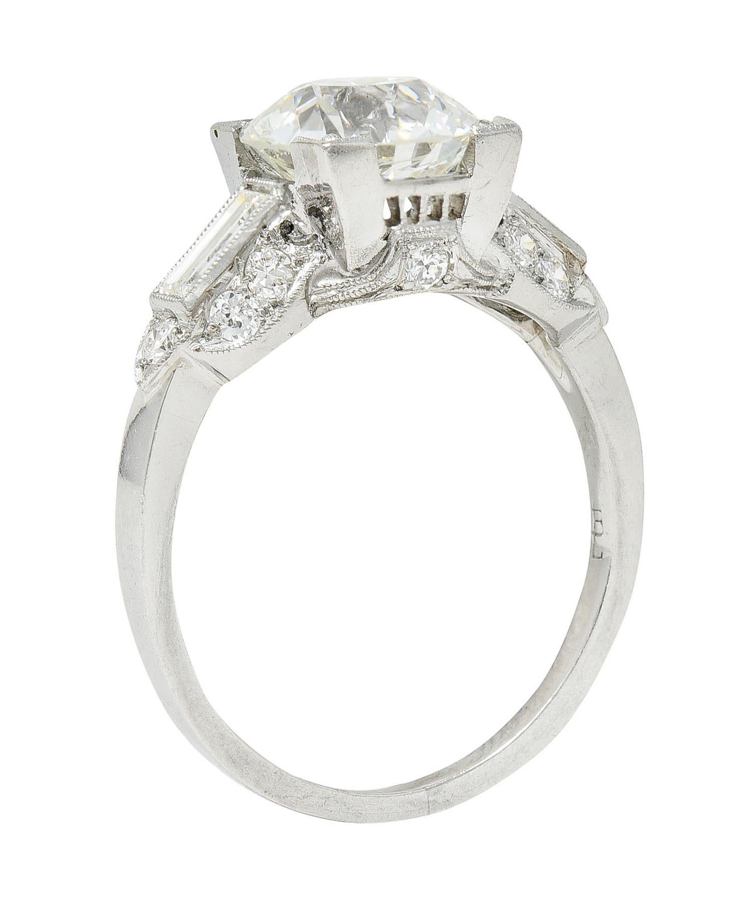 Art Deco 2.61 Carats Old European Cut Diamond Platinum Engagement Ring GIA 2