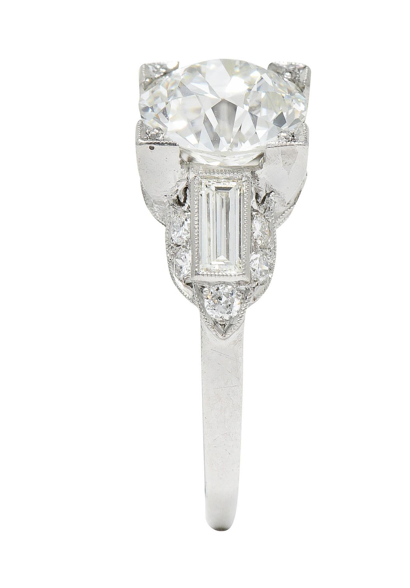 Art Deco 2.61 Carats Old European Cut Diamond Platinum Engagement Ring GIA 3