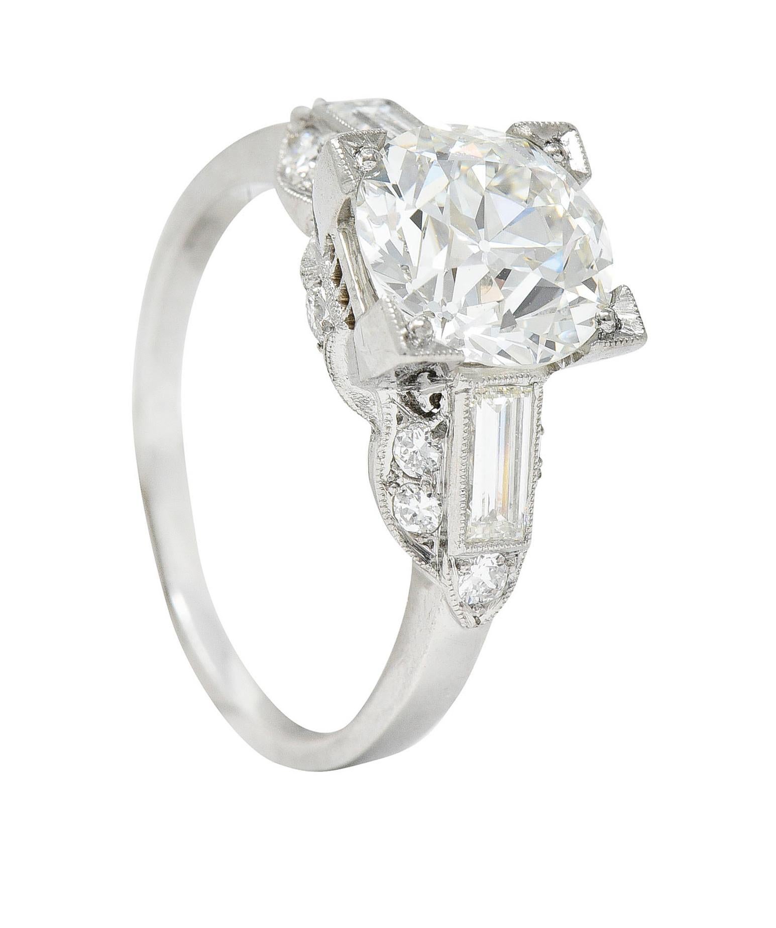 Art Deco 2.61 Carats Old European Cut Diamond Platinum Engagement Ring GIA 4