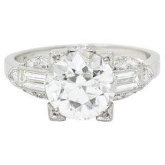 Art Deco 2.61 Carats Old European Cut Diamond Platinum Engagement Ring GIA