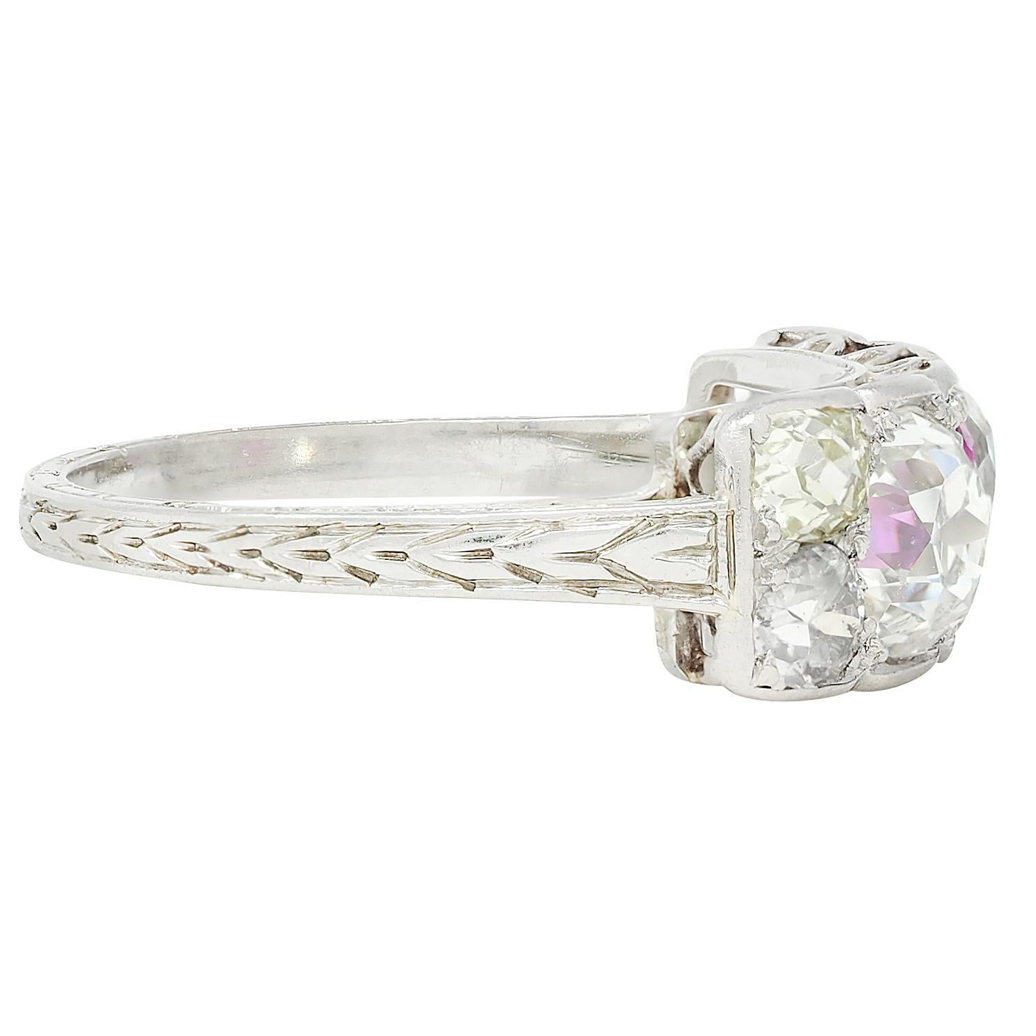 Art Deco 2.63 CTW Rubin Diamant 18K Weißgold Vintage Weizen Band Ring (Art déco) im Angebot