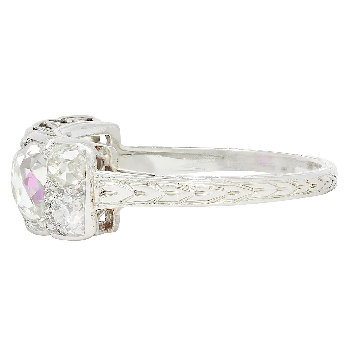 Art Deco 2.63 CTW Rubin Diamant 18K Weißgold Vintage Weizen Band Ring im Zustand „Hervorragend“ im Angebot in Philadelphia, PA