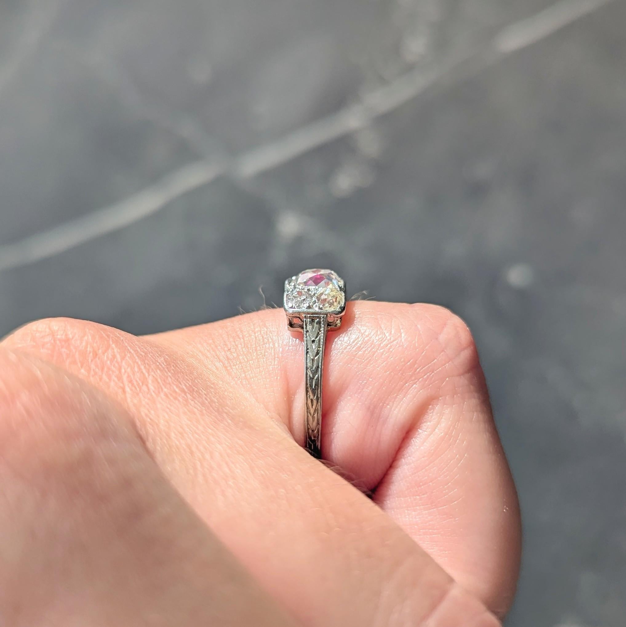 Art Deco 2.63 CTW Rubin Diamant 18K Weißgold Vintage Weizen Band Ring im Angebot 2