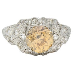 Art Deco 2.64 CTW Fancy Brown-Yellow Diamond Platinum Vintage Engagement Ring