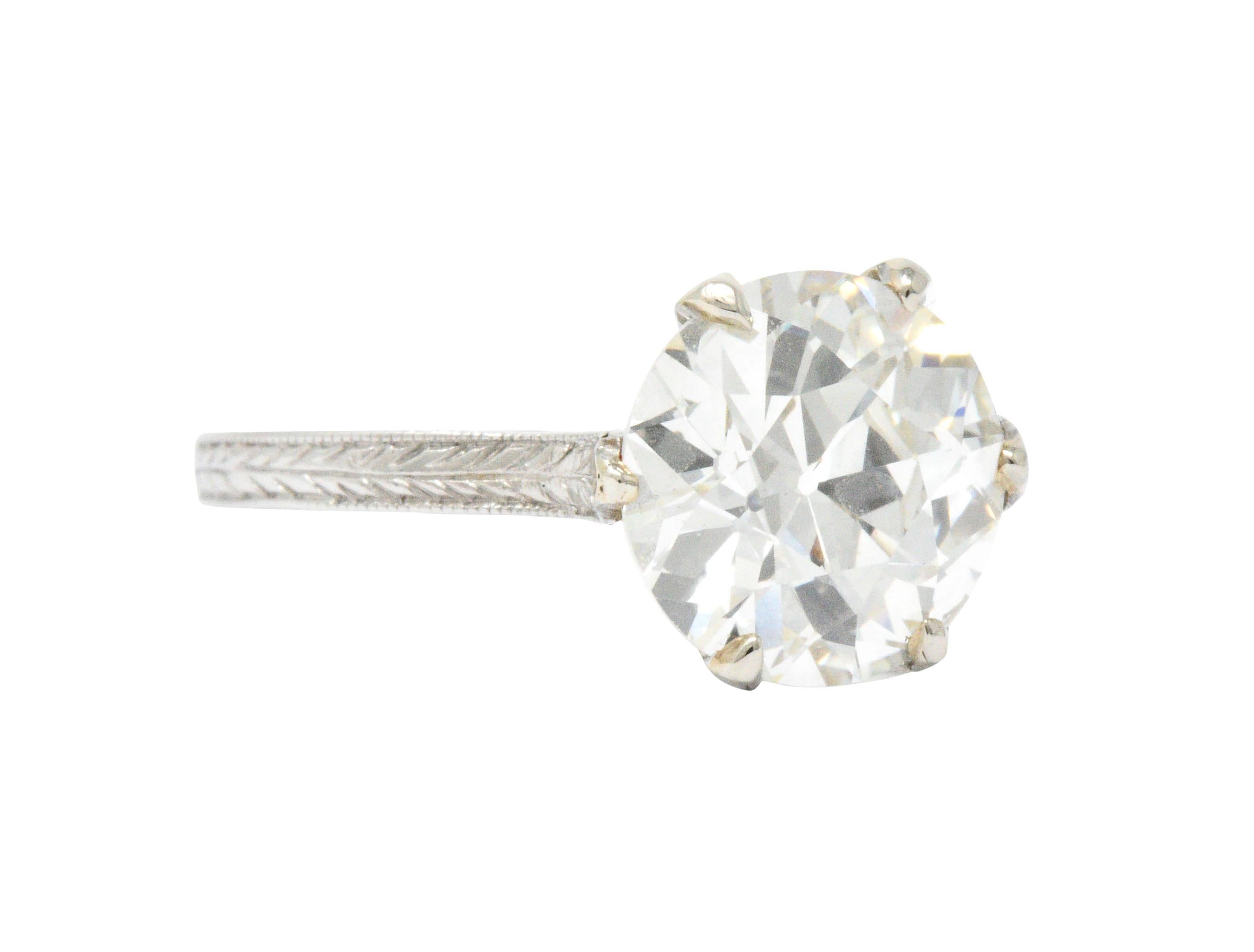 Old European Cut Art Deco 2.65 Carat Diamond Platinum Solitaire Engagement Ring GIA