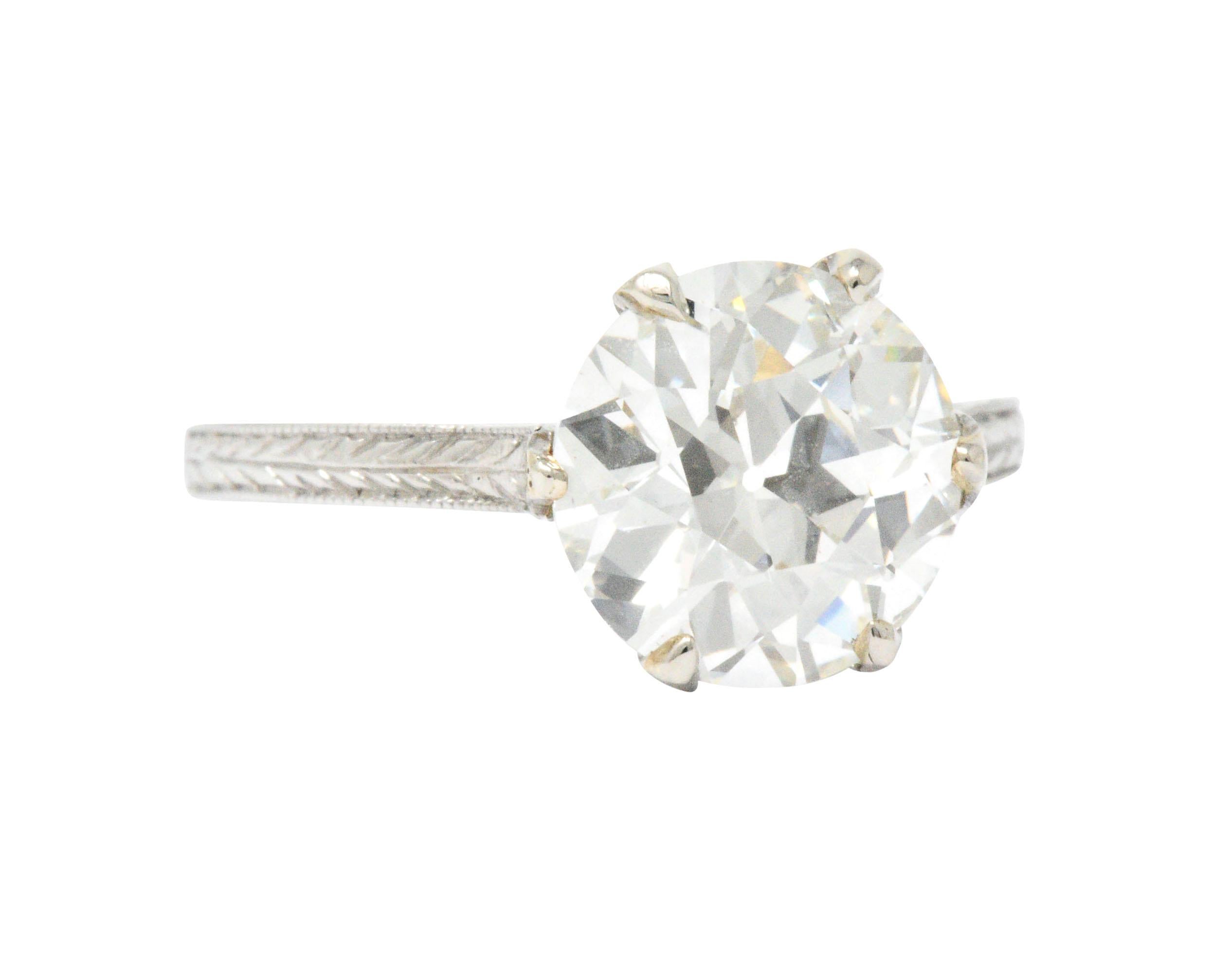 Women's or Men's Art Deco 2.65 Carat Diamond Platinum Solitaire Engagement Ring GIA