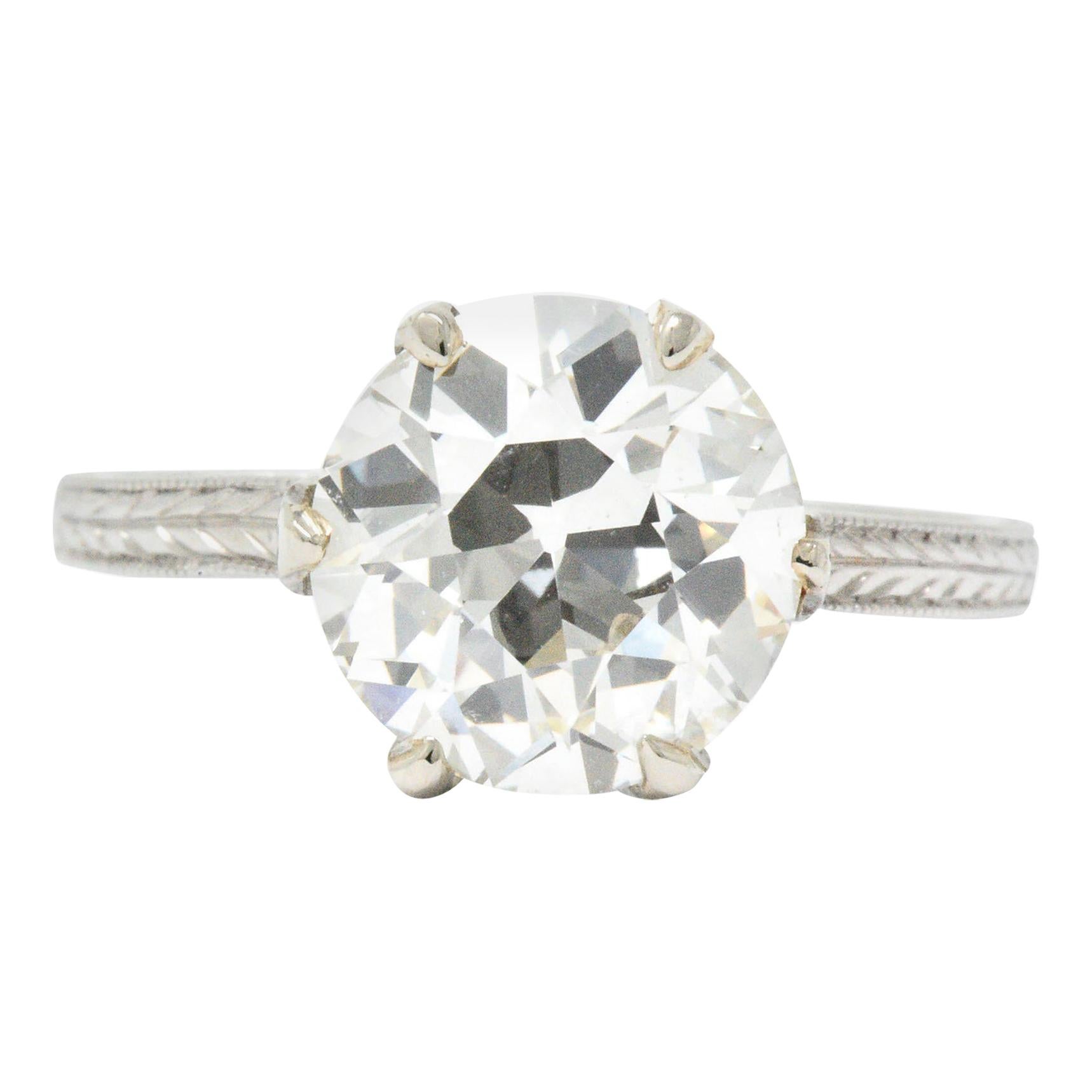 Art Deco 2.65 Carat Diamond Platinum Solitaire Engagement Ring GIA