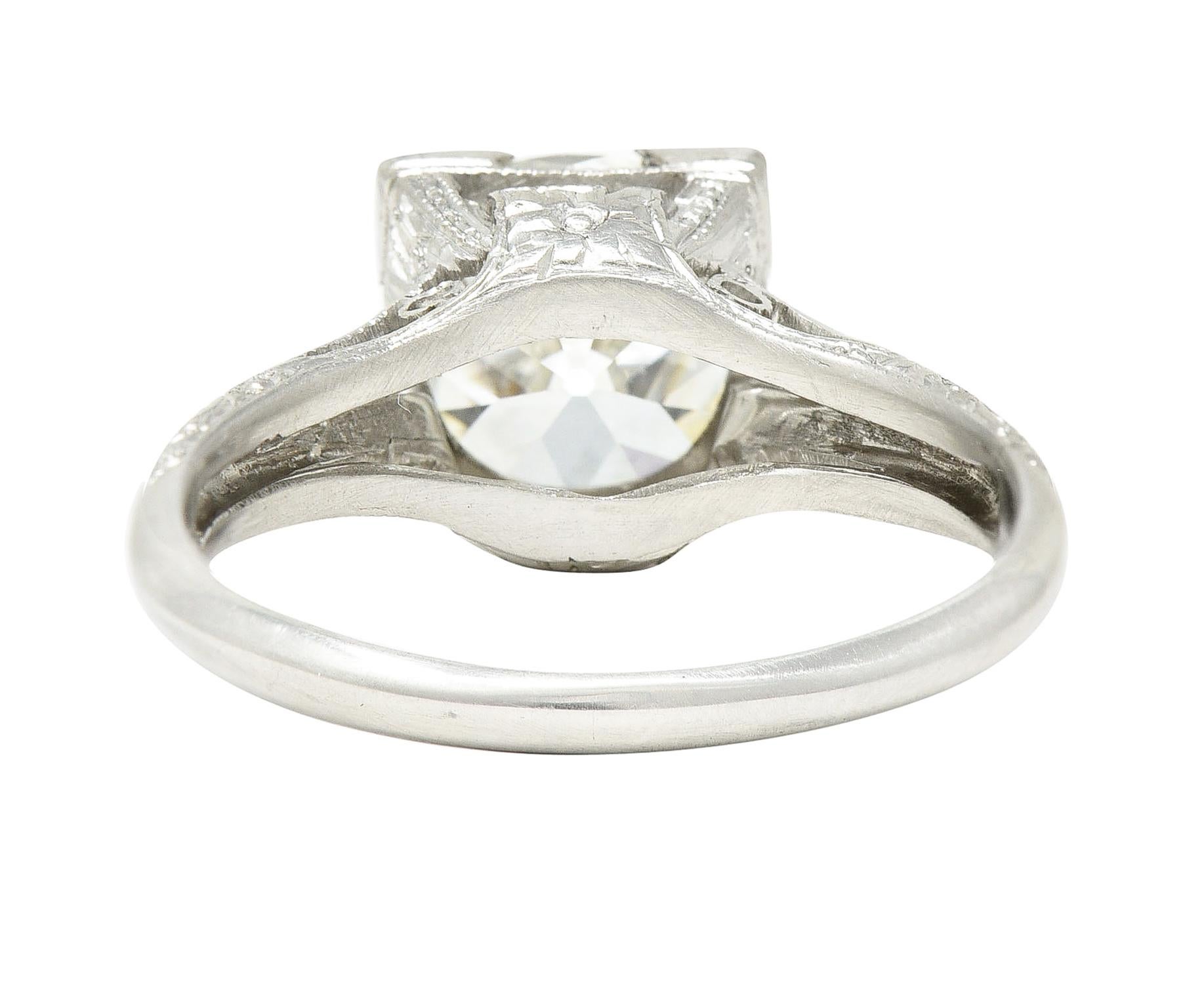 Art Deco 2.65 Carats Old Mine Diamond Orange Blossom Engagement Ring GIA In Excellent Condition In Philadelphia, PA