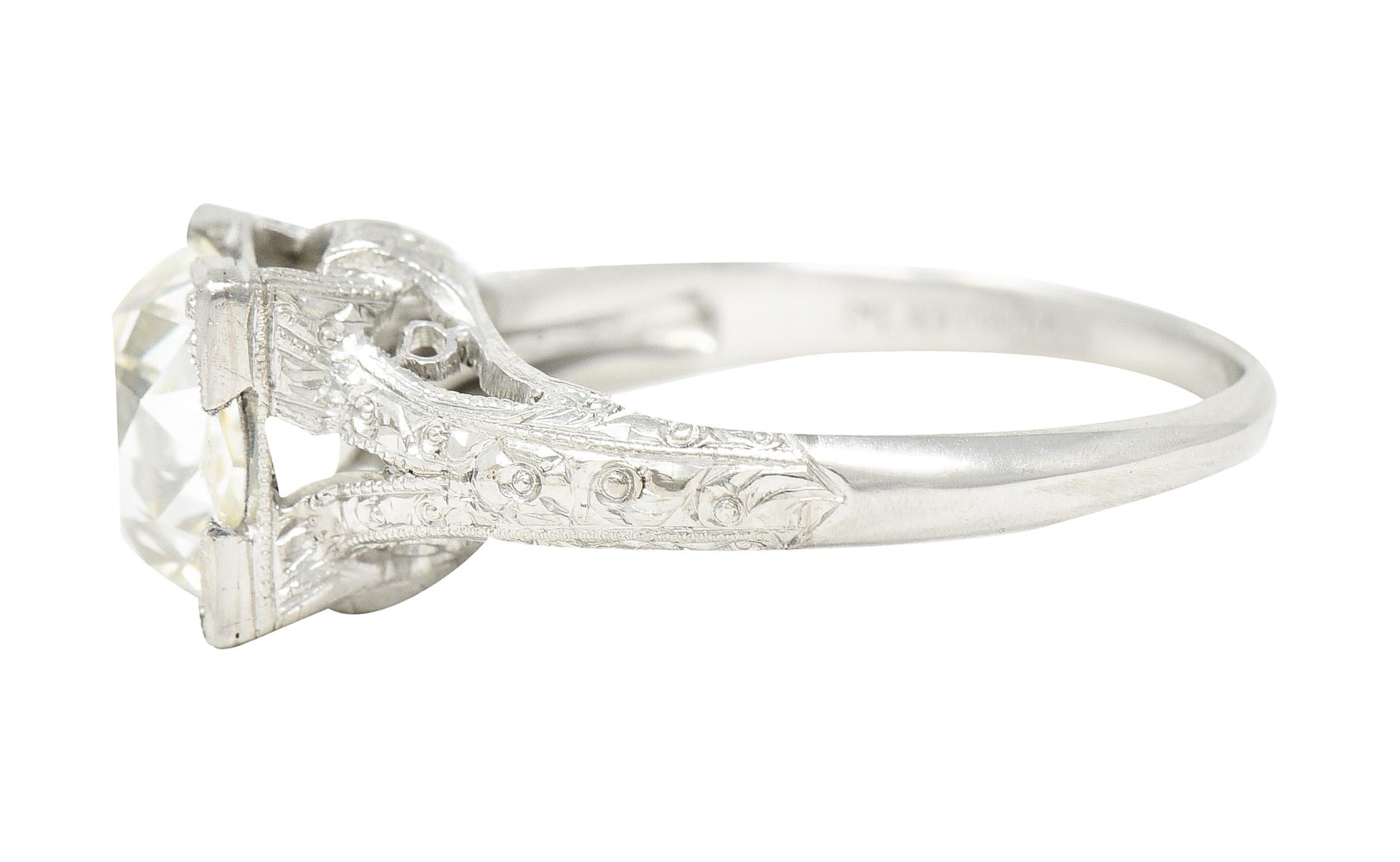 Women's or Men's Art Deco 2.65 Carats Old Mine Diamond Orange Blossom Engagement Ring GIA