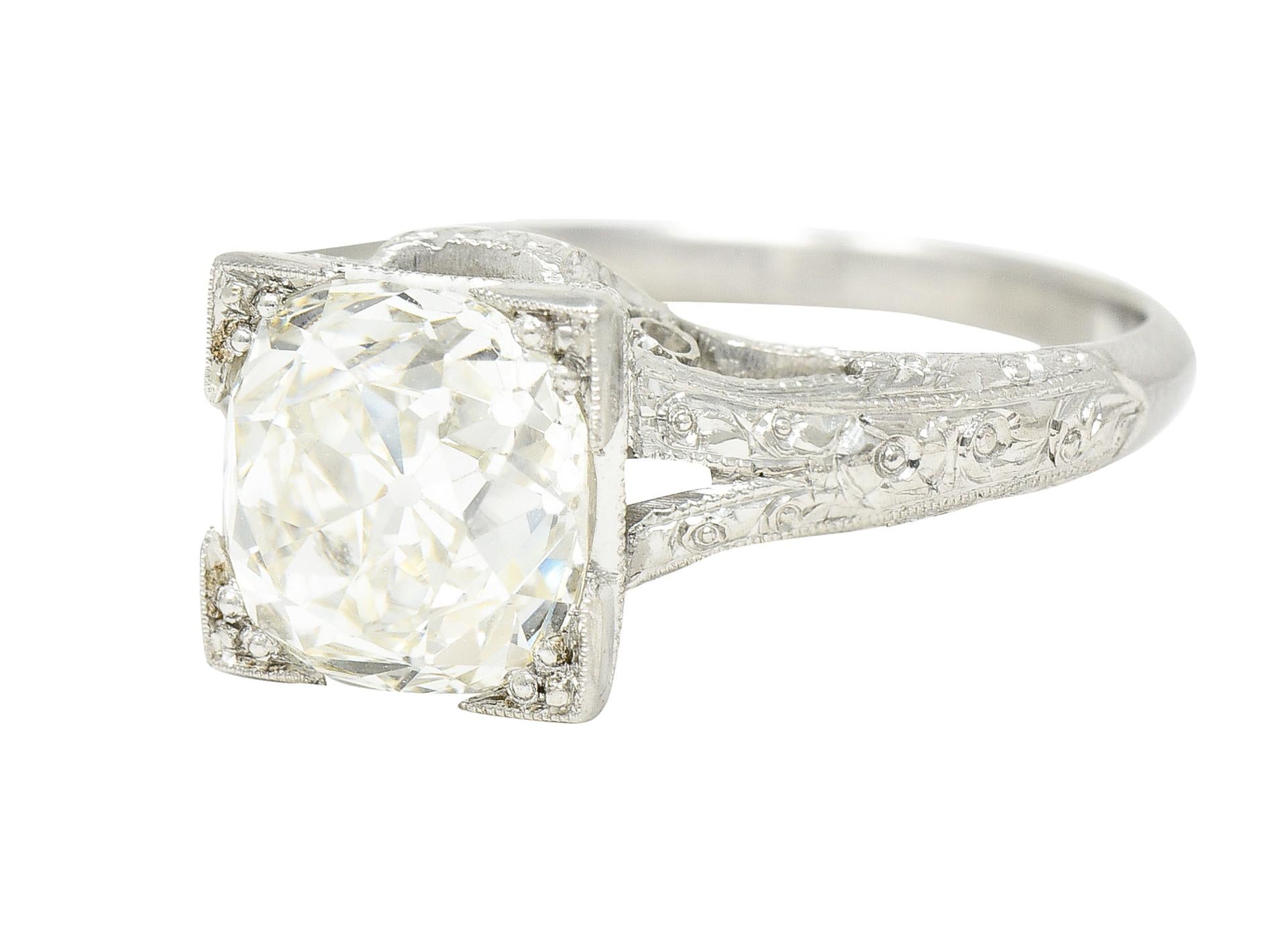Art Deco 2.65 Carats Old Mine Diamond Orange Blossom Engagement Ring GIA 1