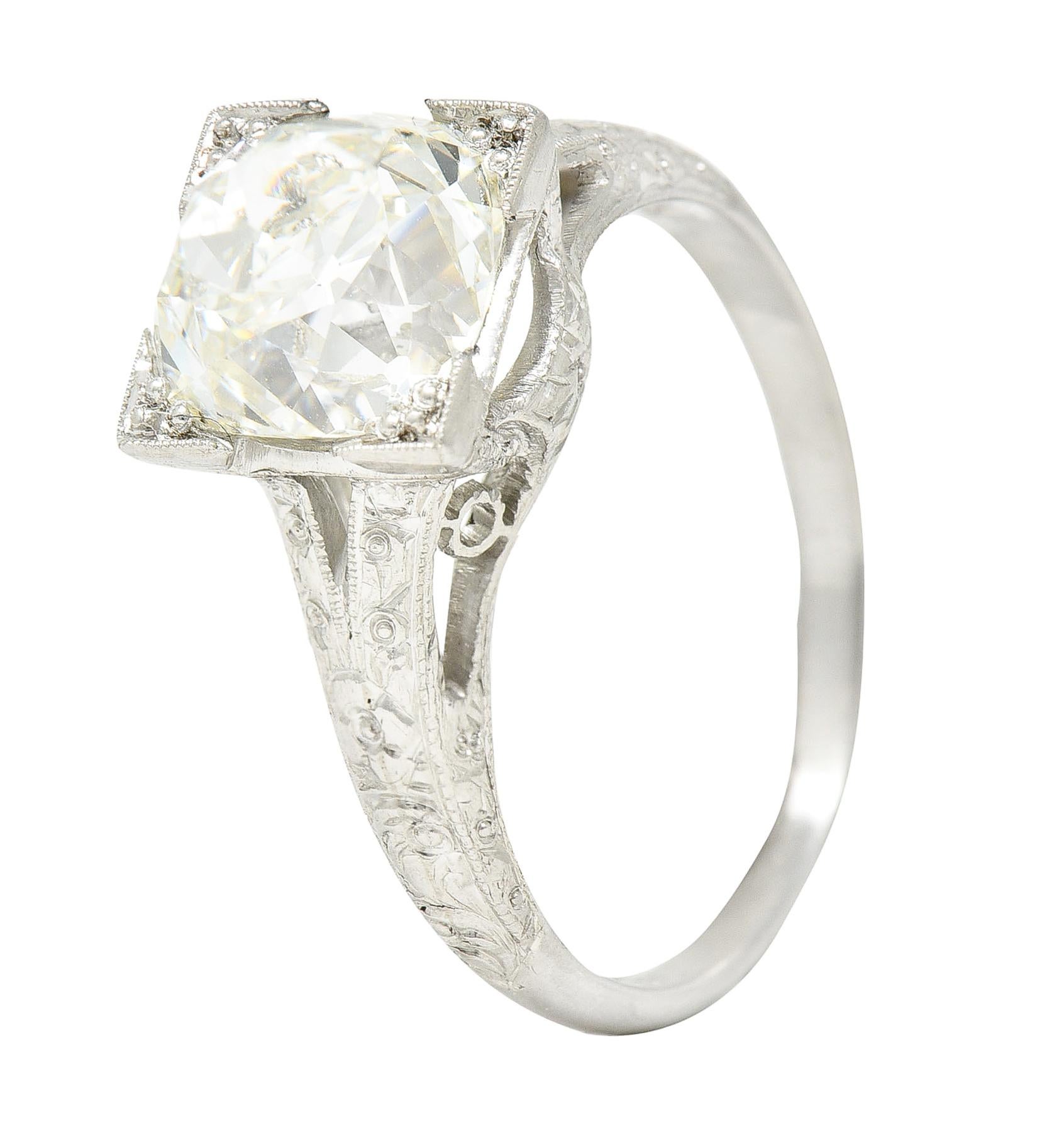 Art Deco 2.65 Carats Old Mine Diamond Orange Blossom Engagement Ring GIA 3
