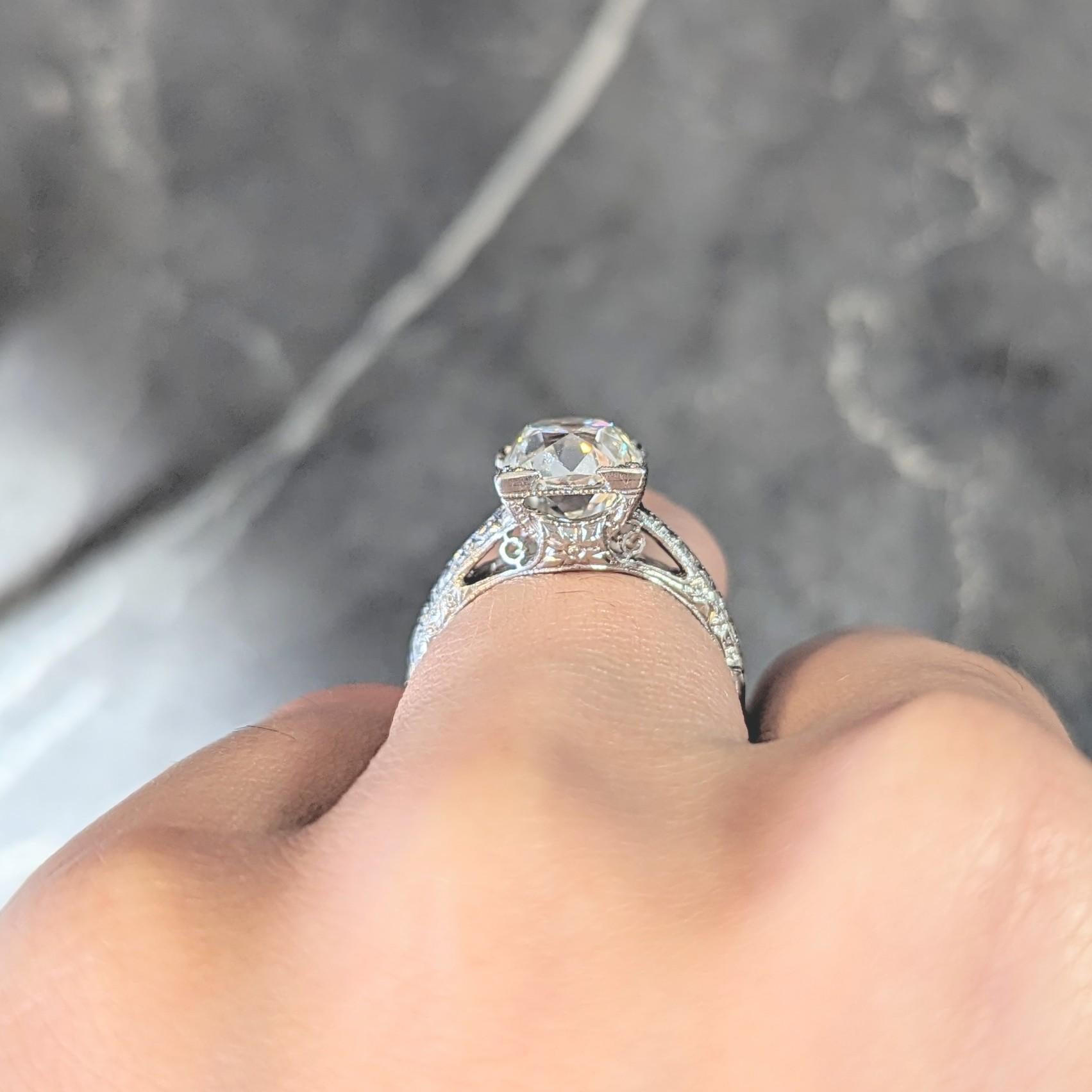 Art Deco 2.65 CTW Old Mine Diamond Orange Blossom Vintage Engagement Ring GIA For Sale 10