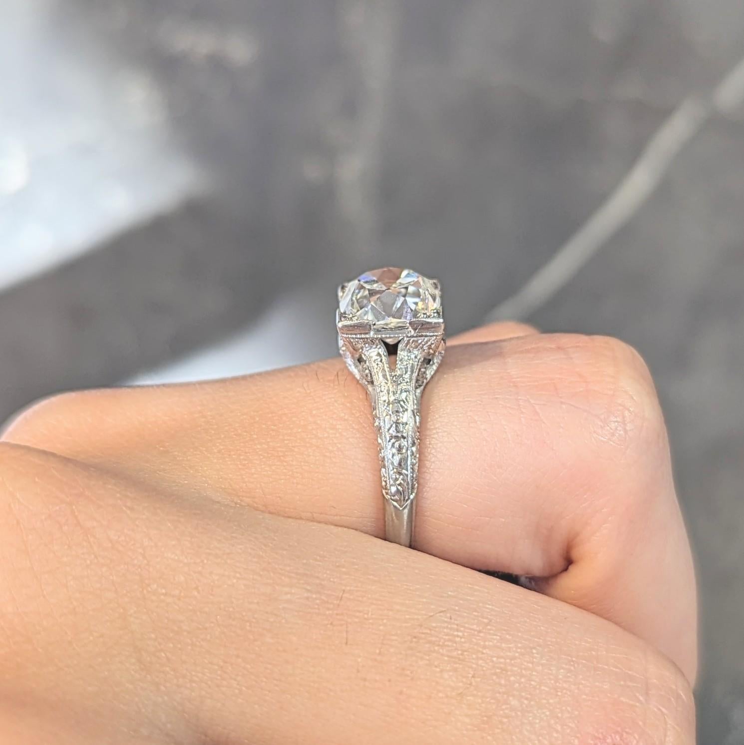 Art Deco 2.65 CTW Old Mine Diamond Orange Blossom Vintage Engagement Ring GIA For Sale 11