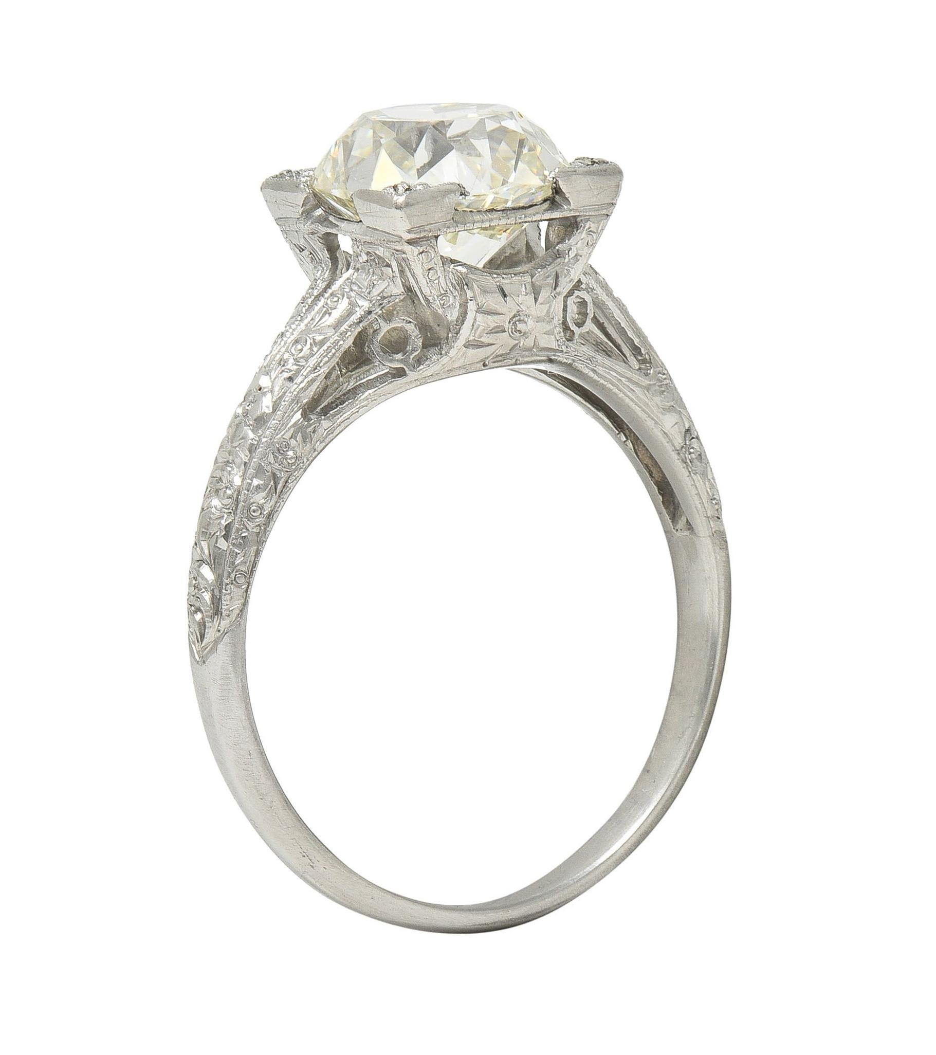 Old Mine Cut Art Deco 2.65 CTW Old Mine Diamond Orange Blossom Vintage Engagement Ring GIA For Sale