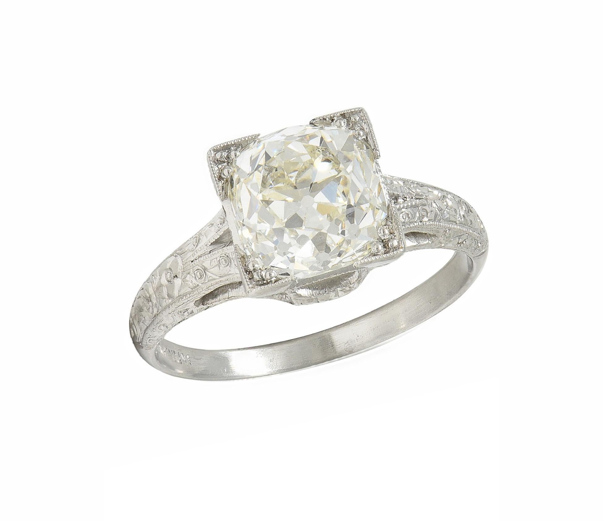 Art Deco 2.65 CTW Old Mine Diamond Orange Blossom Vintage Engagement Ring GIA For Sale 4