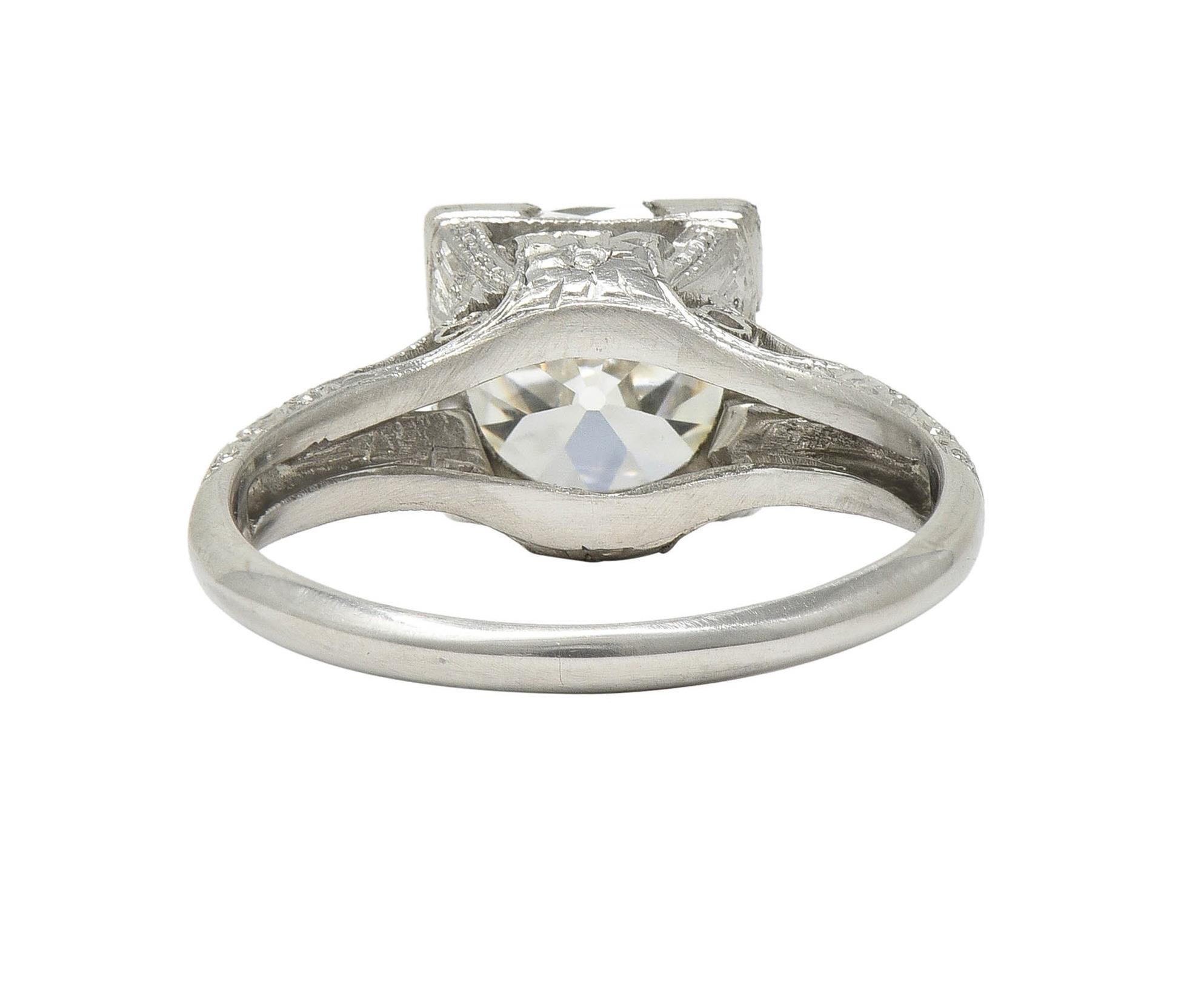 Women's or Men's Art Deco 2.65 CTW Old Mine Diamond Orange Blossom Vintage Engagement Ring GIA For Sale