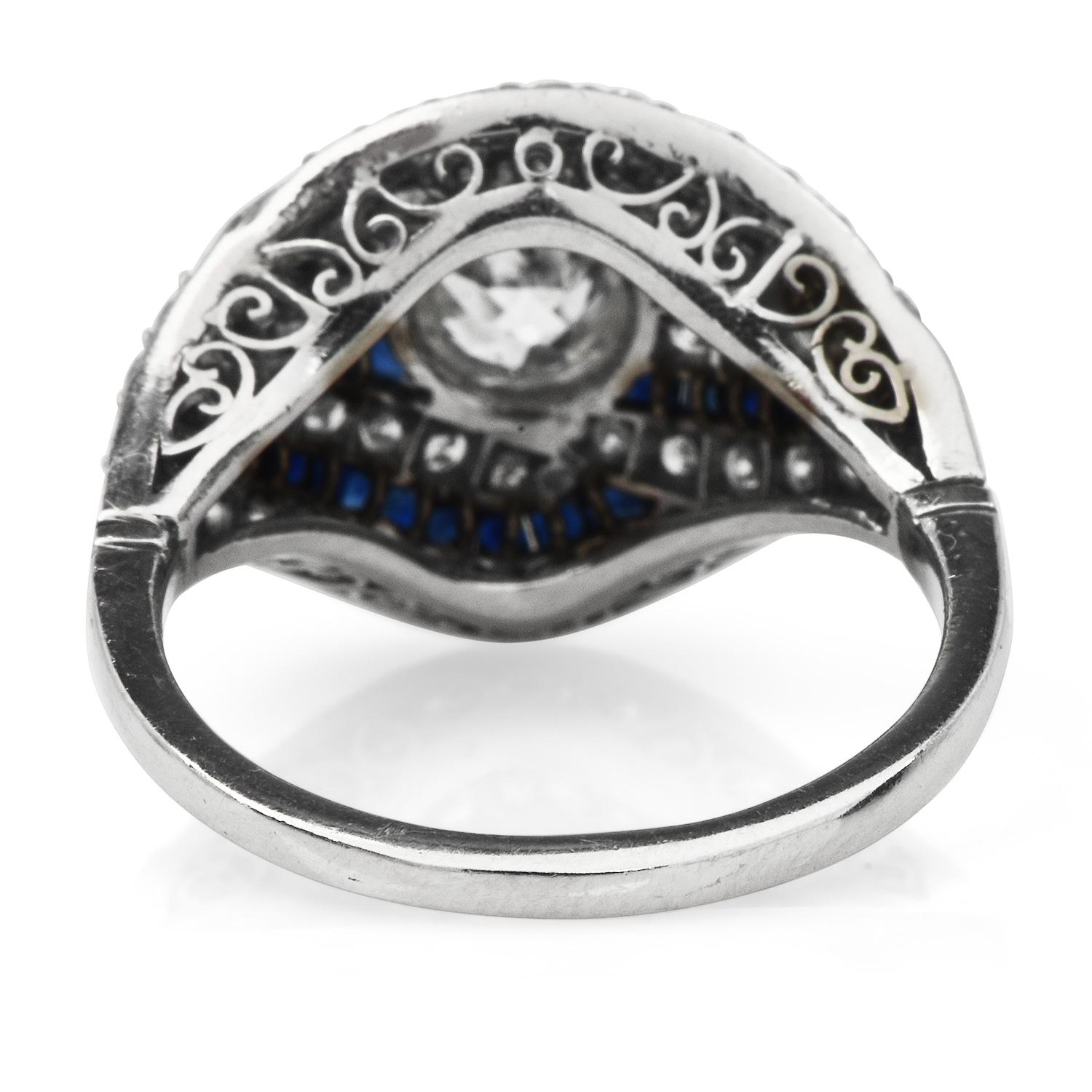 Women's Art Deco Style 2.65cts Diamond Sapphire Platinum Cocktail Engagement Ring