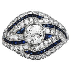 Art Deco Style 2.65cts Diamond Sapphire Platinum Cocktail Engagement Ring