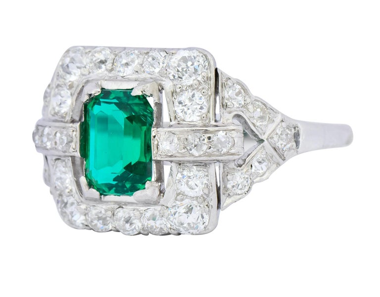 Art Deco 2.66 Carat Colombian Emerald Diamond Platinum Dinner Ring GIA ...