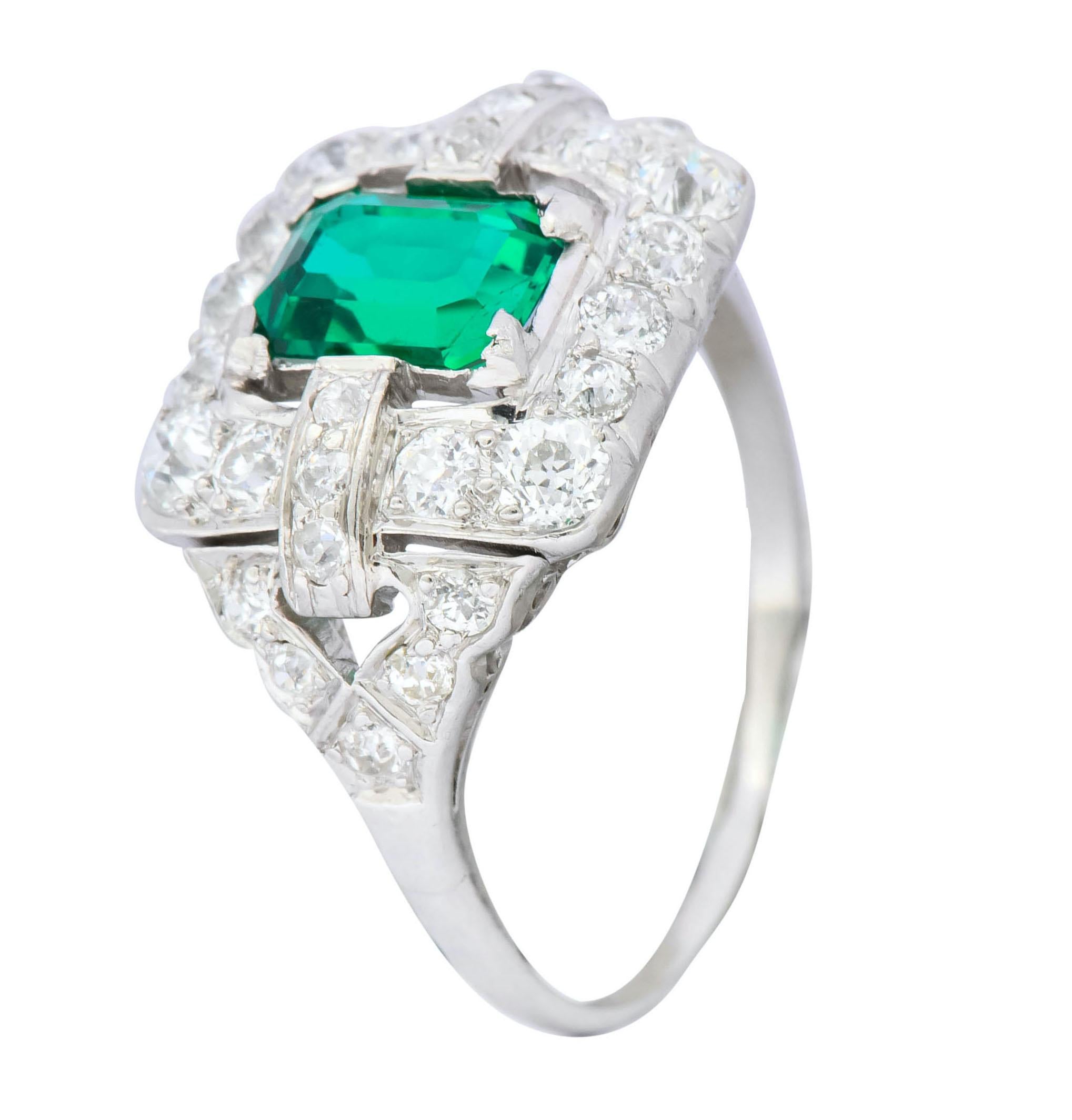 Art Deco 2.66 Carat Colombian Emerald Diamond Platinum Dinner Ring GIA 3