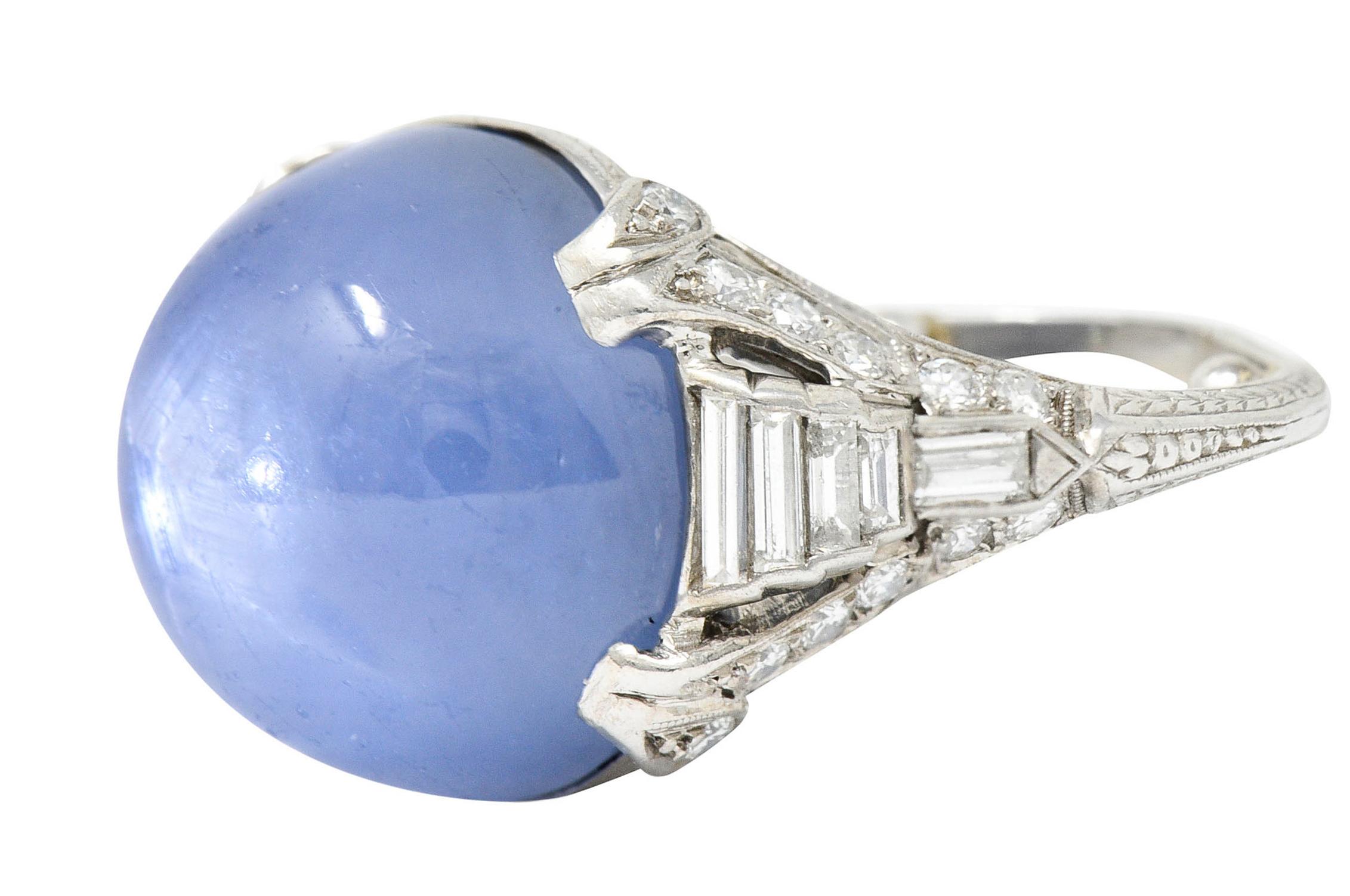 Women's or Men's Art Deco 26.62 Carats Star Sapphire Diamond Platinum Cocktail Ring Circa 1930