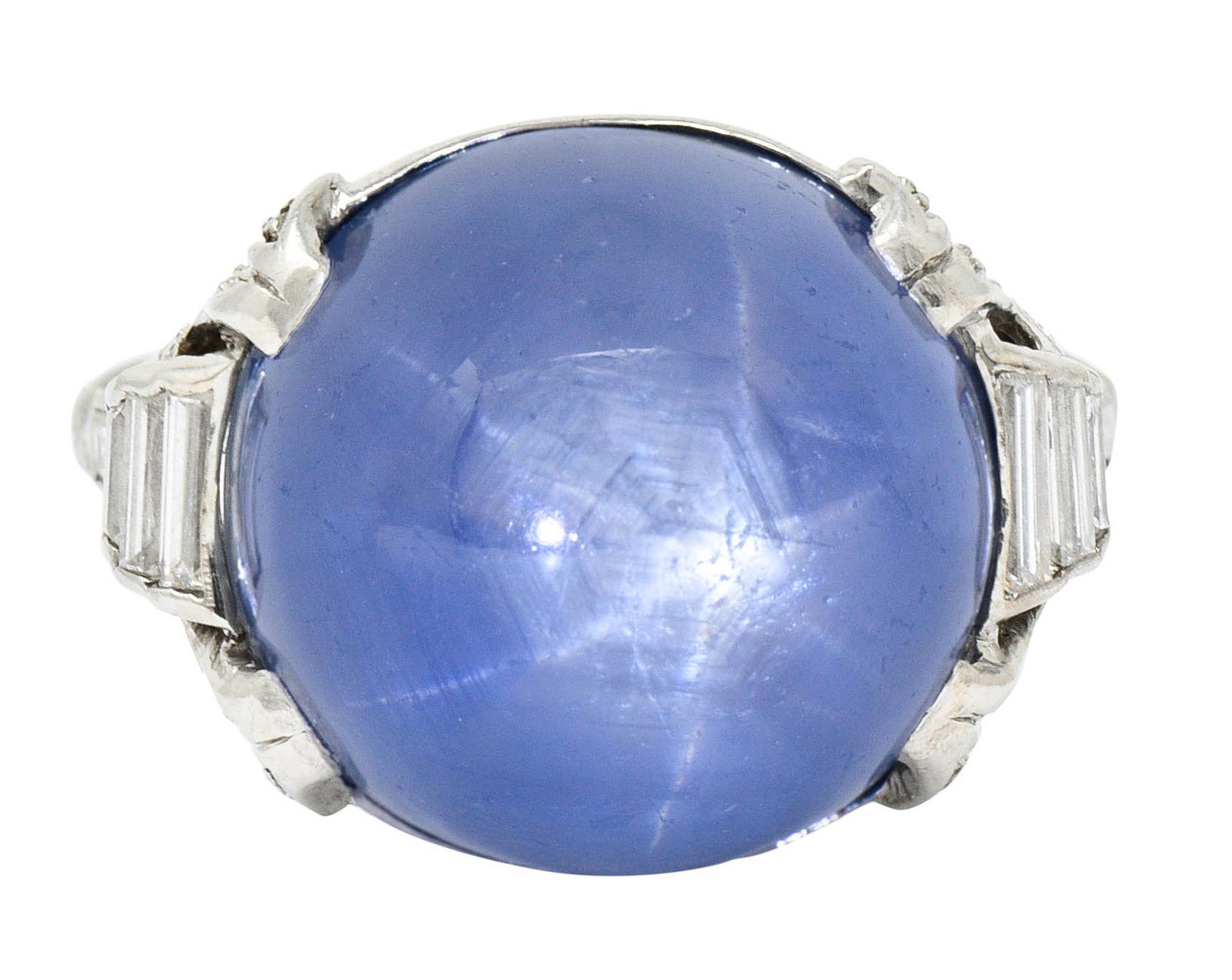 Art Deco 26.62 Carats Star Sapphire Diamond Platinum Cocktail Ring Circa 1930 2