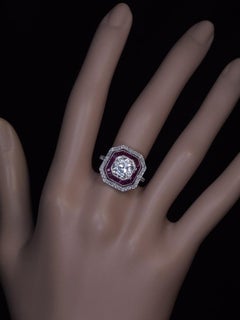 Art Deco 2.67 Carat Diamond Ruby Platinum Engagement Ring