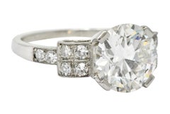 Art Deco 2.68 Carat Diamond Platinum Sunburst Engagement Ring GIA