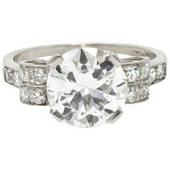 Art Deco 2.68 Carat Diamond Platinum Sunburst Engagement Ring GIA