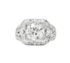 Art Deco 2.69 Carat Diamond Platinum Engagement Ring GIA