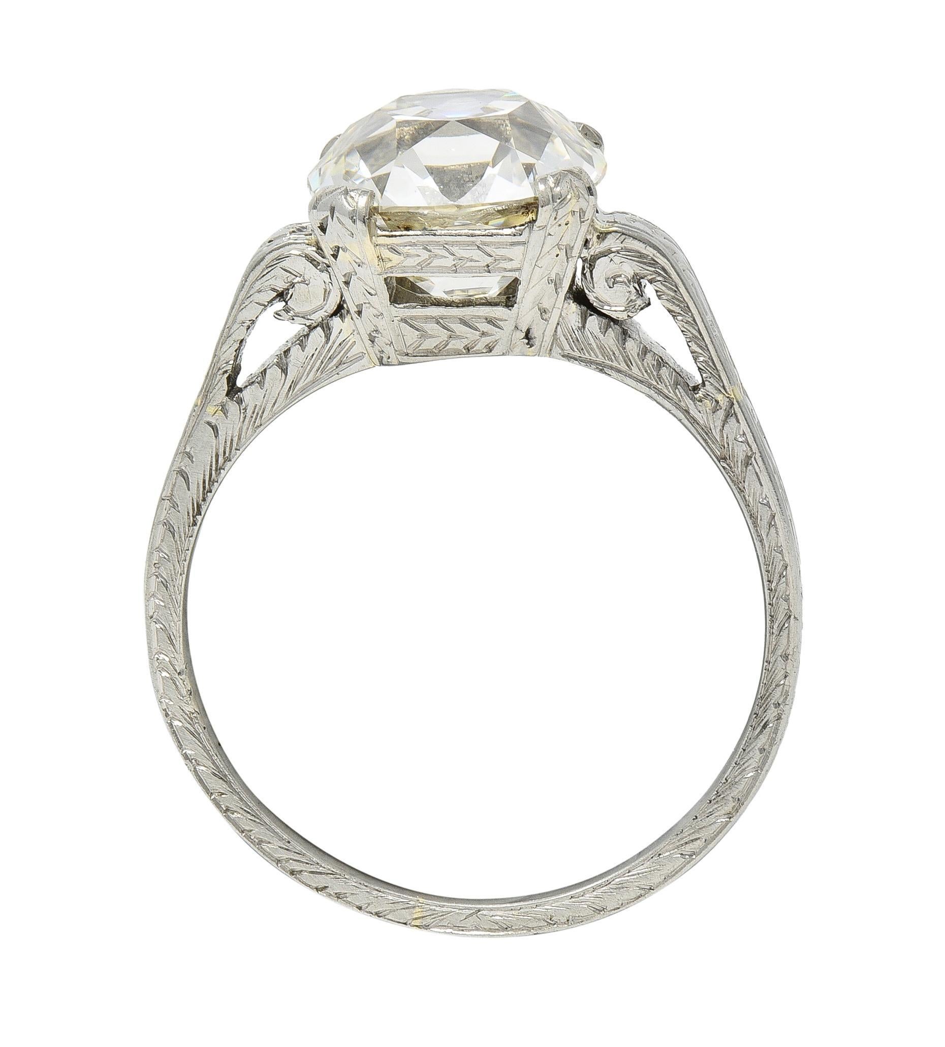 Art Deco 2.69 CTW Old Mine Cut 18 Karat White Gold Vintage Engagement Ring GIA For Sale 6