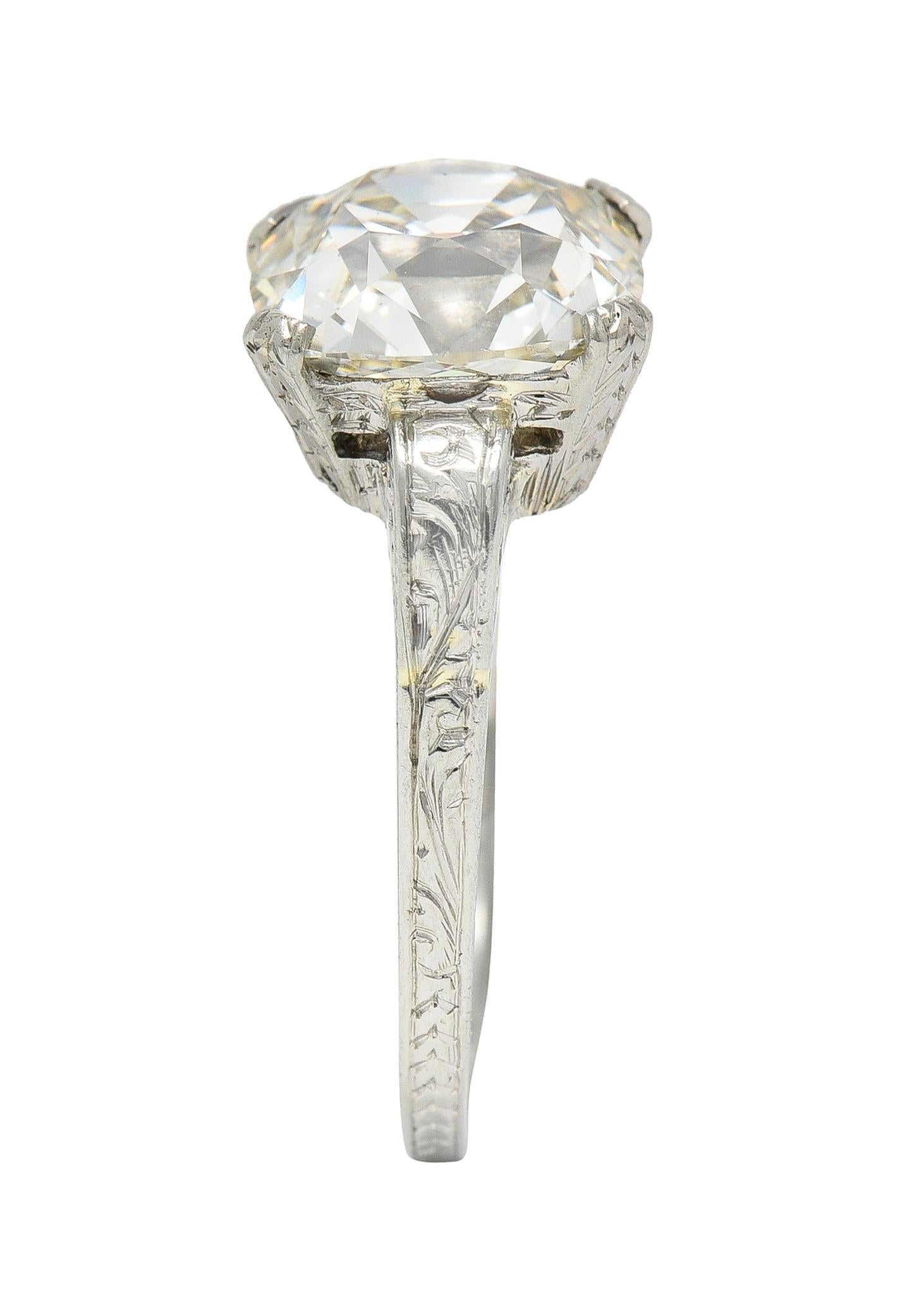 Art Deco 2.69 CTW Old Mine Cut 18 Karat White Gold Vintage Engagement Ring GIA For Sale 7