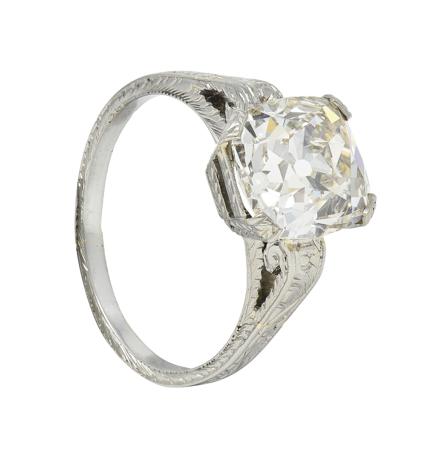 Art Deco 2.69 CTW Old Mine Cut 18 Karat White Gold Vintage Engagement Ring GIA For Sale 8