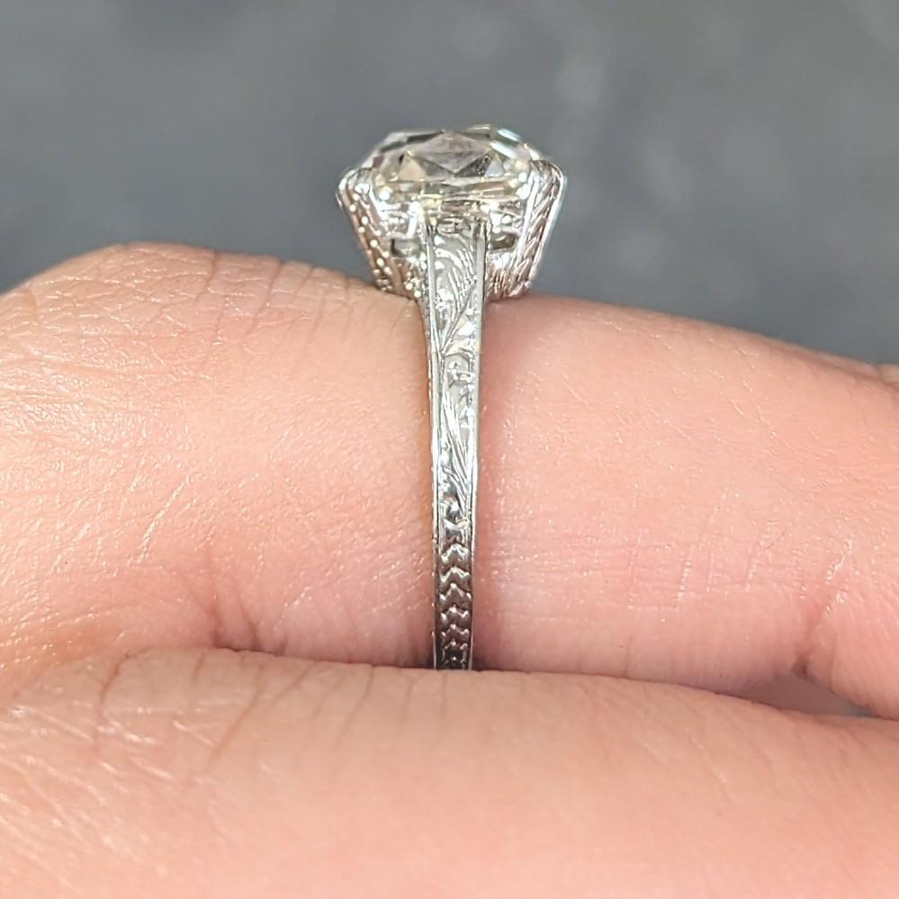 Art Deco 2.69 CTW Old Mine Cut 18 Karat White Gold Vintage Engagement Ring GIA For Sale 9