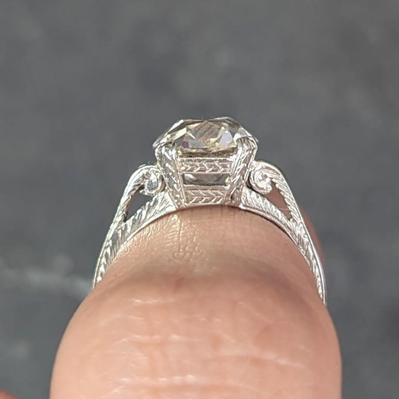 Art Deco 2.69 CTW Old Mine Cut 18 Karat White Gold Vintage Engagement Ring GIA For Sale 10
