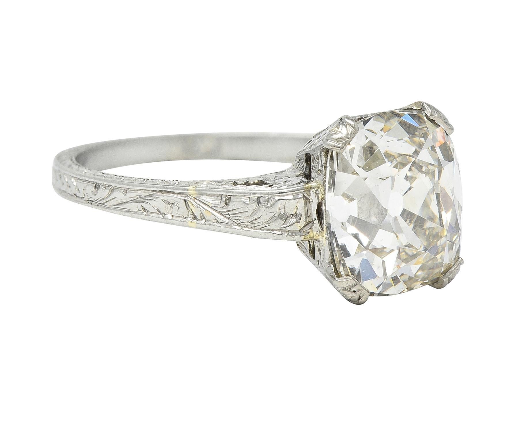 Art Deco 2.69 CTW Old Mine Cut 18 Karat White Gold Vintage Engagement Ring GIA In Excellent Condition For Sale In Philadelphia, PA