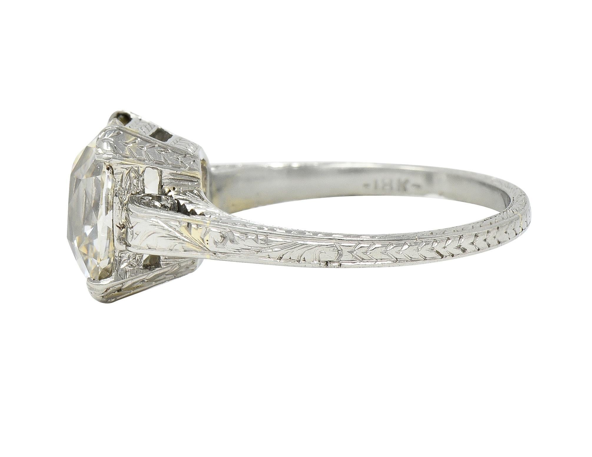 Art Deco 2.69 CTW Old Mine Cut 18 Karat White Gold Vintage Engagement Ring GIA For Sale 2