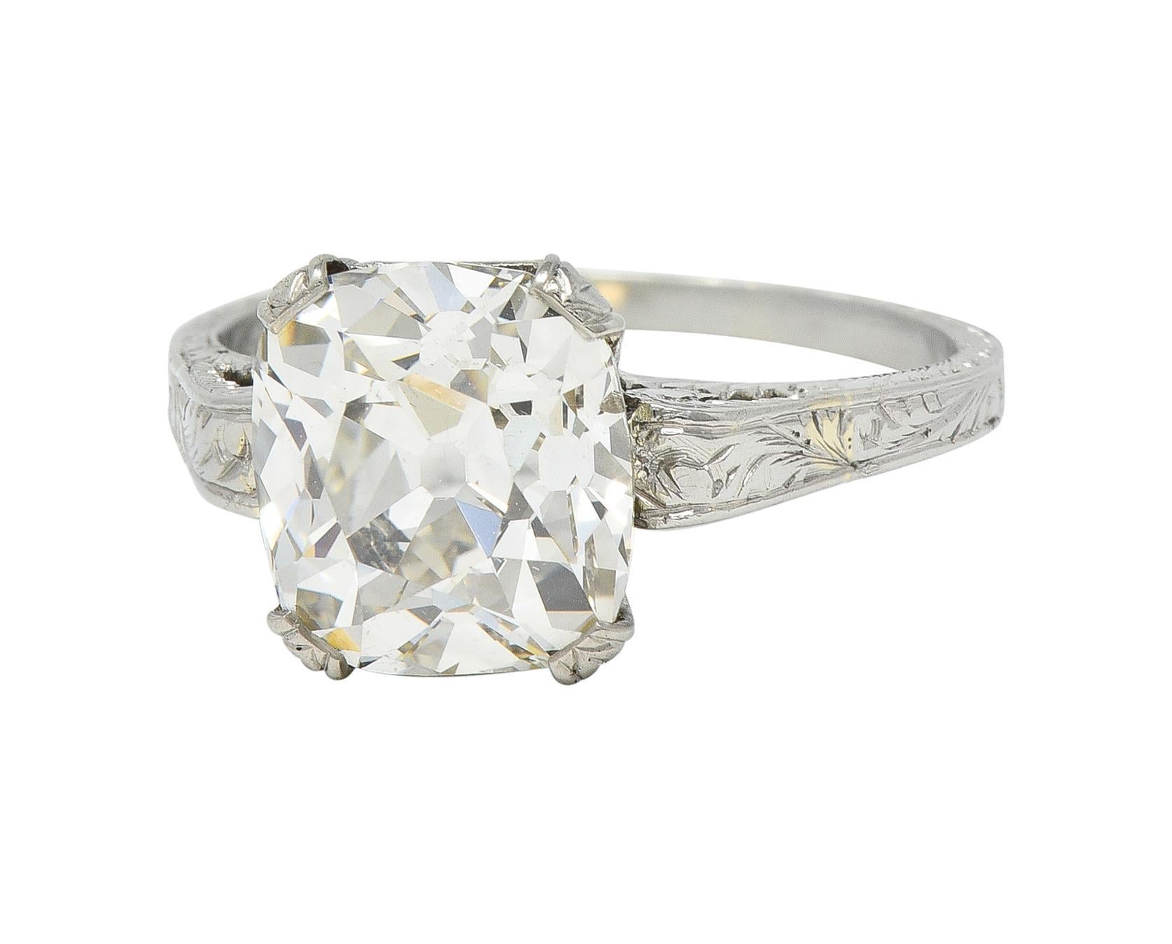 Art Deco 2.69 CTW Old Mine Cut 18 Karat White Gold Vintage Engagement Ring GIA For Sale 3