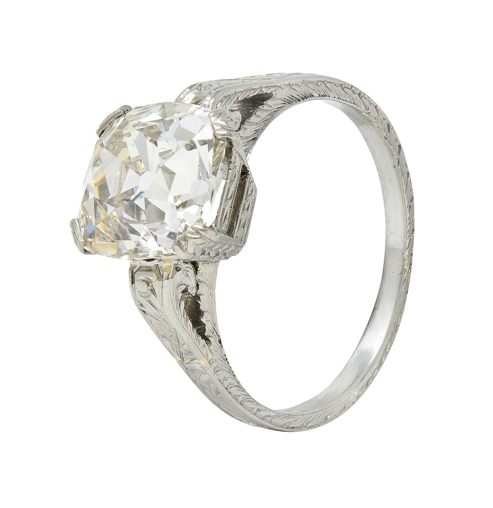 Art Deco 2.69 CTW Old Mine Cut 18 Karat White Gold Vintage Engagement Ring GIA For Sale 5