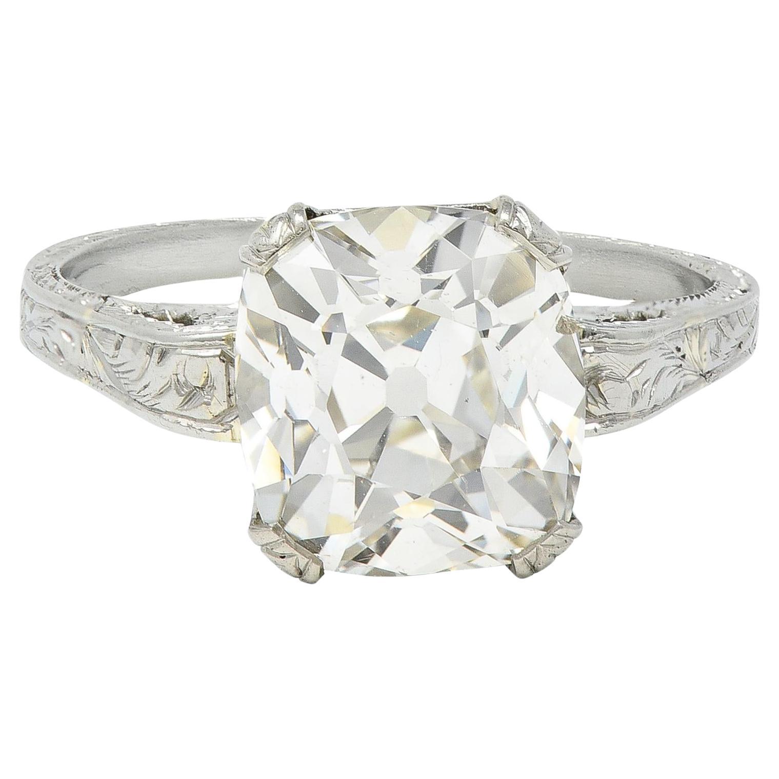 Art Deco 2.69 CTW Old Mine Cut 18 Karat White Gold Vintage Engagement Ring GIA For Sale