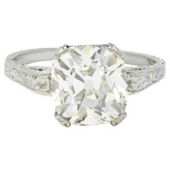 Art Deco 2.69 CTW Old Mine Cut 18 Karat White Gold Antique Engagement Ring GIA