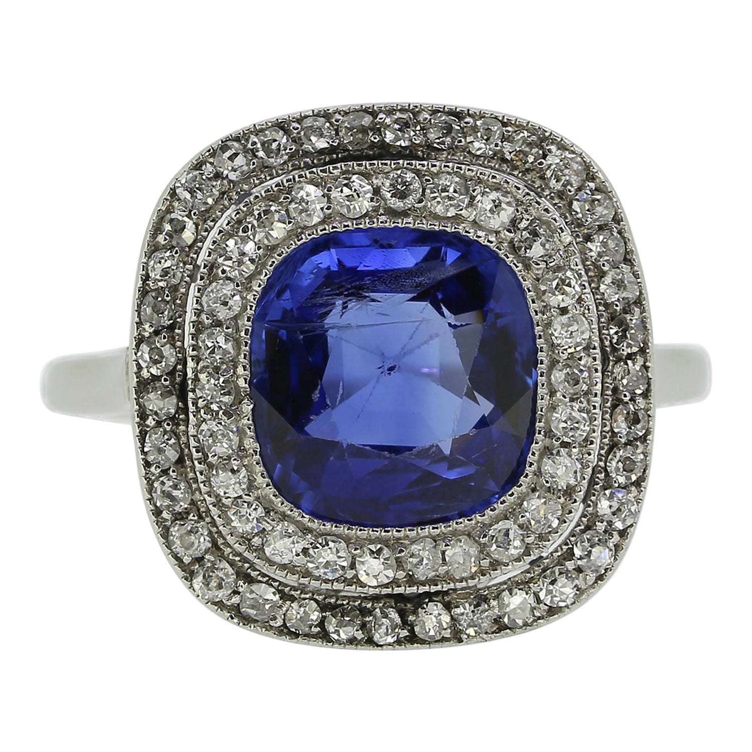 Art Deco 2.70 Carat Ceylon Sapphire and Diamond Ring