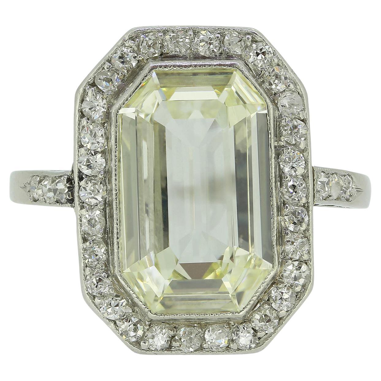 Art Deco 2.70 Carat Emerald Cut Diamond Cluster Ring