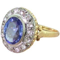 Art Deco 2.70 Carat Natural Ceylon Sapphire and Rose Cut Diamond Ring