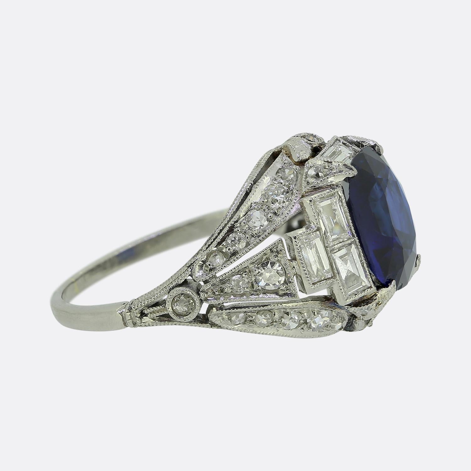 Art déco Bague Art Déco 2,70 carats saphir et diamant en vente