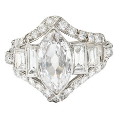 Art Deco 2.70 Carats Marquise Diamond Platinum Band Alternative Engagement Ring