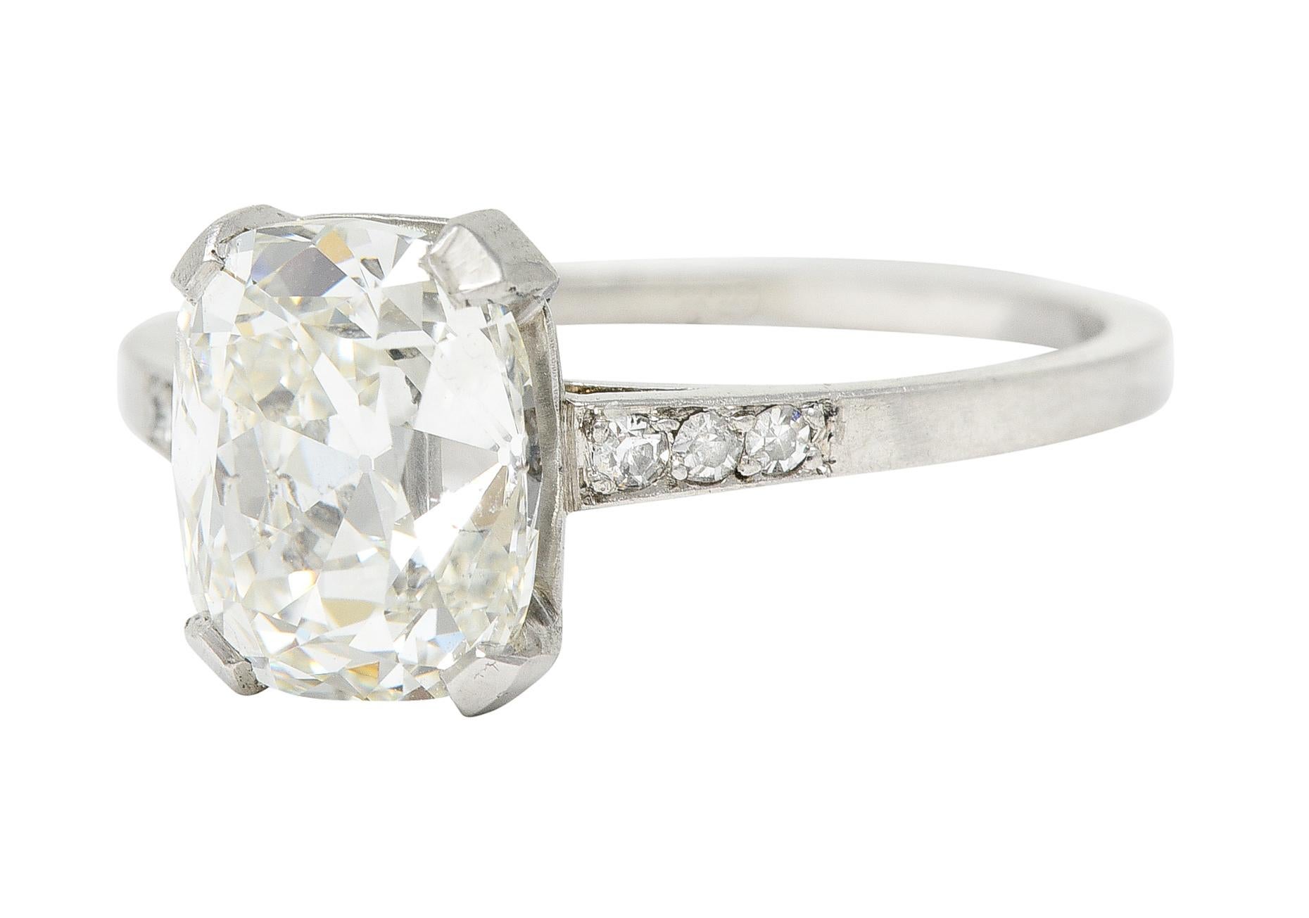 Art Deco 2.70 Carats Old Mine Cut Diamond Platinum Engagement Ring 1