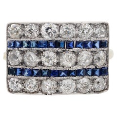 Antique Art Deco 2.70 ct Diamond 1.40 Ct Bluel Sapphire Wide Panel Ring